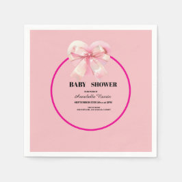 Coquette Pink Bow Ribbon Girl Baby Shower スタンダードカクテルナプキン