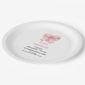 Coquette Pink Bow Ribbon Girl Baby Shower ペーパープレート (アングル)