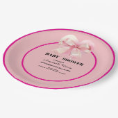Coquette Pink Bow Ribbon Girl Baby Shower ペーパープレート (アングル)