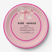 Coquette Pink Bow Ribbon Girl Baby Shower ペーパープレート (正面)
