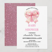 Coquette Pink Bow Ribbon Girl Baby Shower 招待状 (正面/裏面)
