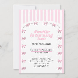 Coquette Pink Bow Second Birthday Party 招待状