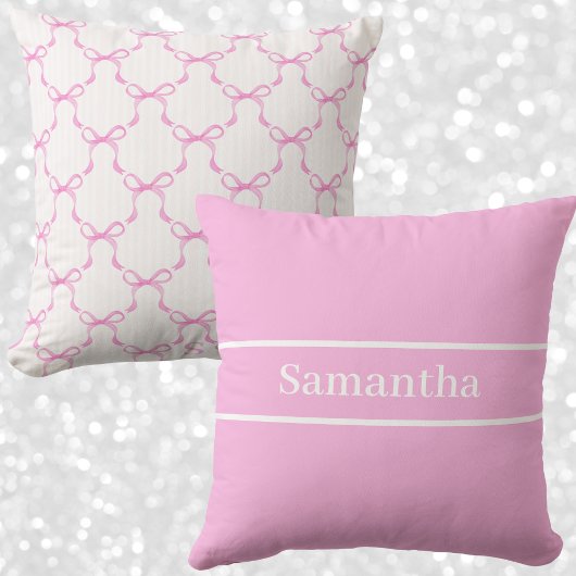 Coquette Pink Bow & Stripe Custom Grandmillenial クッション