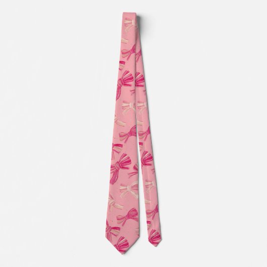 Coquette Pink Bow Stripe Seamless Pattern ネクタイ (正面)