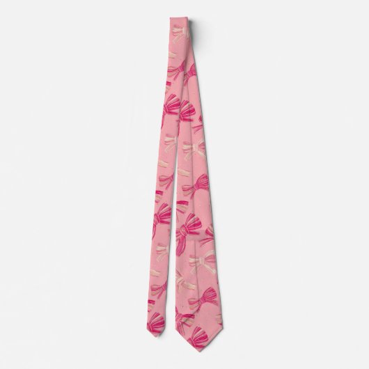 Coquette Pink Bow Stripe Seamless Pattern ネクタイ (裏面)