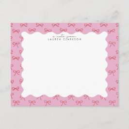 Coquette Pink Bow Wavy Border  Note card 招待状