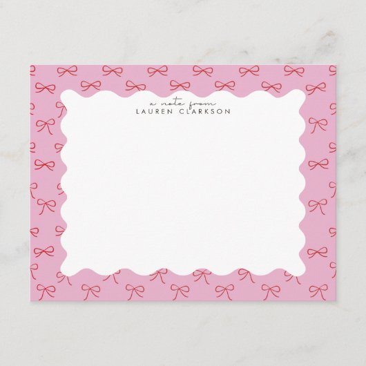 Coquette Pink Bow Wavy Border  Note card 招待状 (正面)
