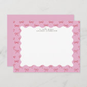 Coquette Pink Bow Wavy Border  Note card 招待状 (正面/裏面)