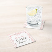 Coquette Pink Bow Wavy Stripe Girl Baby Shower スクエアペーパーコースター (インサイチュ)