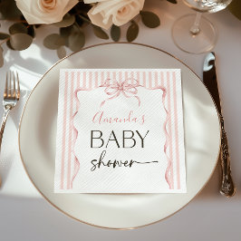 Coquette Pink Bow Wavy Stripe Girl Baby Shower スタンダードカクテルナプキン