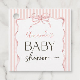 Coquette Pink Bow Wavy Stripe Girl Baby Shower フェイバータグ