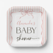 Coquette Pink Bow Wavy Stripe Girl Baby Shower ペーパープレート (正面)