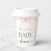 Coquette Pink Bow Wavy Stripe Girl Baby Shower 紙コップ (裏面)