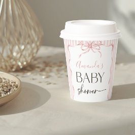 Coquette Pink Bow Wavy Stripe Girl Baby Shower 紙コップ