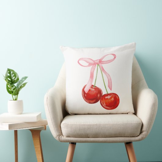 Coquette pink bow with cherry  クッション (椅子)