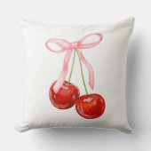 Coquette pink bow with cherry  クッション (正面)