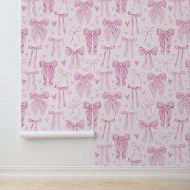 Coquette Pink Bows and Hearts on Soft Pink 壁紙