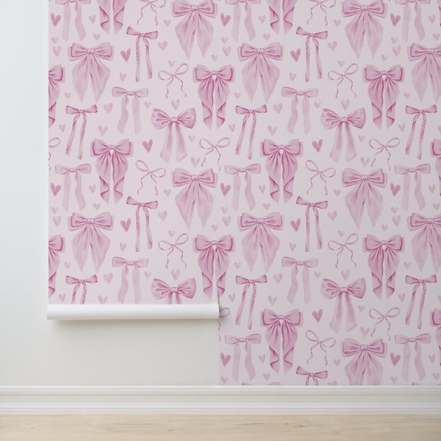 Coquette Pink Bows and Hearts on Soft Pink 壁紙 (アプリケーション)