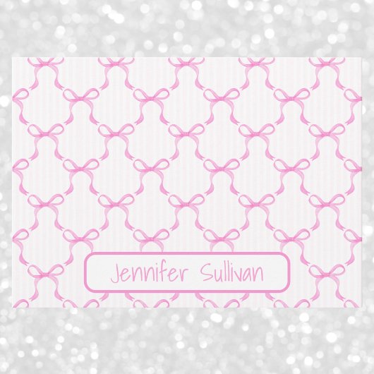 Coquette Pink Bows Striped Elegant Personalized  ノートカード