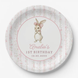 Coquette Pink Bunny Birthday Party Paper Plates ペーパープレート