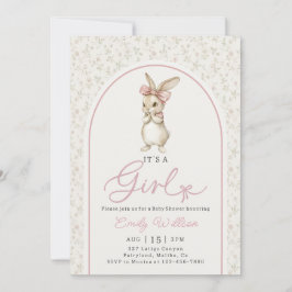 Coquette Pink Bunny Girl Baby Shower Invitation 招待状