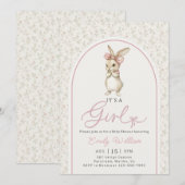 Coquette Pink Bunny Girl Baby Shower Invitation 招待状 (正面/裏面)