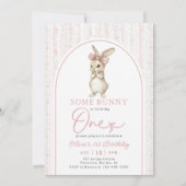 Coquette Pink Bunny Rabbit 1st Birthday Invitation 招待状 (正面)