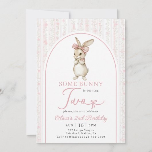 Coquette Pink Bunny Rabbit 2nd Birthday Invitation 招待状 (正面)