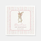 Coquette Pink Bunny Rabbit Birthday Napkins スタンダードカクテルナプキン (正面)