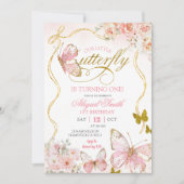 Coquette Pink Butterfly Birthday 招待状 (正面)