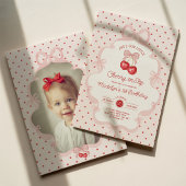 Coquette Pink Cherry On Top Girl 1st Birthday 招待状