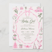Coquette Pink Christmas Baby Shower Invitation 招待状 (正面)