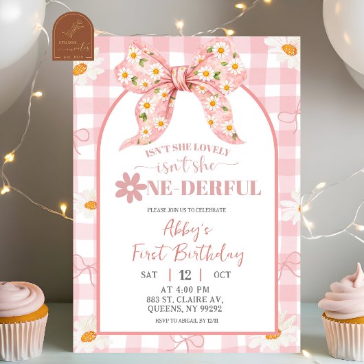 Coquette Pink Daisy Bow Birthday InvitatIon 招待状