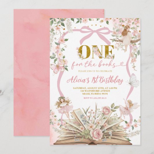 coquette pink fairy storybook birthday  招待状 (正面/裏面)