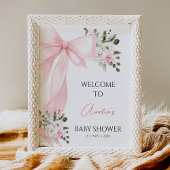 Coquette Pink Floral Bow Baby Shower Welcome Sign フォトプリント