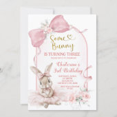 Coquette Pink Floral Bow Bunny Ballerina Birthday 招待状 (正面)