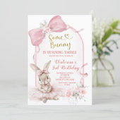 Coquette Pink Floral Bow Bunny Ballerina Birthday 招待状 (スタンド正面)
