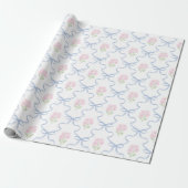 Coquette Pink Forget-Me-Nots Blue Bow Trellis ラッピングペーパー (アンロールド)