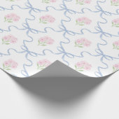 Coquette Pink Forget-Me-Nots Blue Bow Trellis ラッピングペーパー (角)