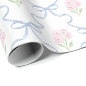 Coquette Pink Forget-Me-Nots Blue Bow Trellis ラッピングペーパー (ロールコーナー)