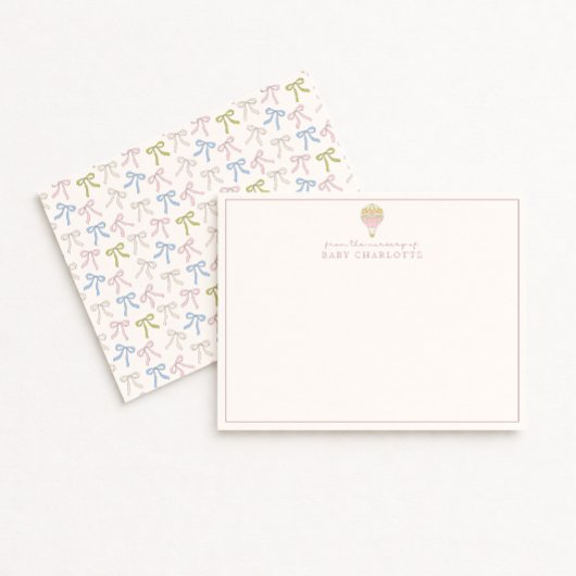 Coquette Pink Hot Air Balloon Nursery Note Card 招待状