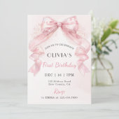 Coquette Pink Lace Bow Girl First Birthday 招待状 (スタンド正面)