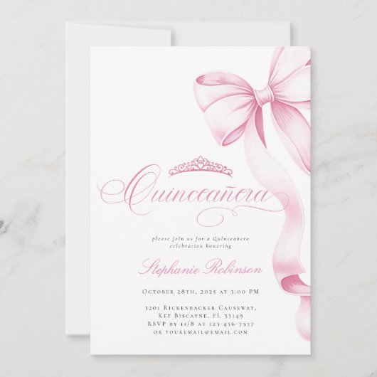 Coquette Pink  Quinceañera Invitation 招待状 (正面)