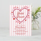 Coquette Pink | Red Hearts and Bows Bridal Shower 招待状 (スタンド正面)