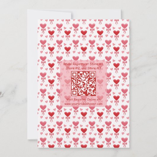Coquette Pink | Red Hearts and Bows Bridal Shower 招待状 (裏面)