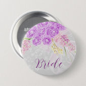 Coquette pink sheer bow and flower Brides Button 缶バッジ (正面&裏面)