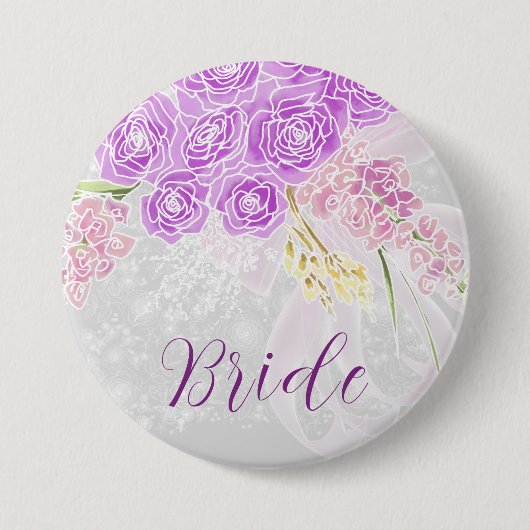 Coquette pink sheer bow and flower Brides Button 缶バッジ (正面)