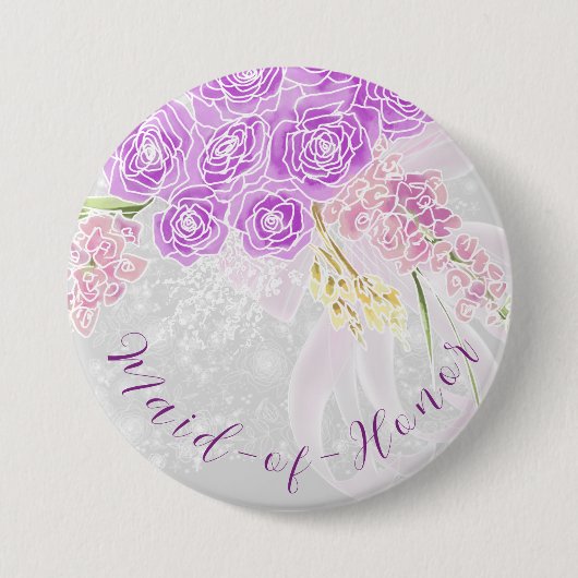 Coquette pink sheer bow and flower Maid-of-Honor 缶バッジ (正面)