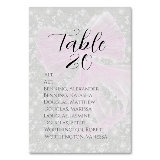 Coquette Pink Sheer bow -Table Assignment テーブルナンバー (正面)