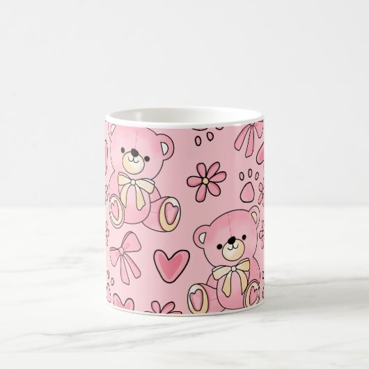 Coquette Pink Teddy Bear Seamless Pattern コーヒーマグカップ (中央)
